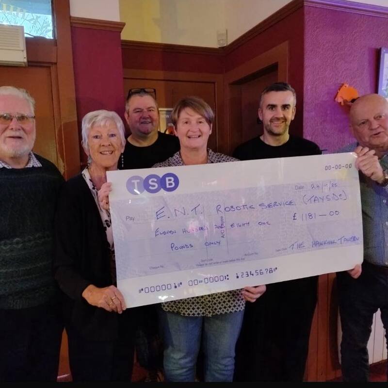£1181 to the Ninewells ENT Department from Elinor McBrides incredible fundraiser at The Hawkill Tavern on 19th September.